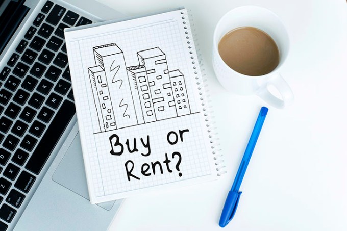 Buy or rent real estate property concept